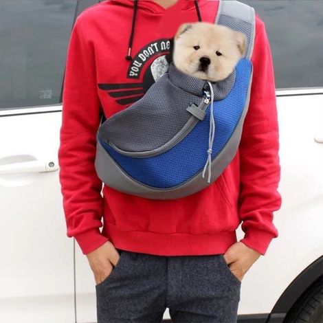 S, Sac Transport pliable Chien, Chat en avion, Sac bandoulière pour chien, Sac transport chien chat pliable, 40cm25cm12cm [Bleu] (1/4)