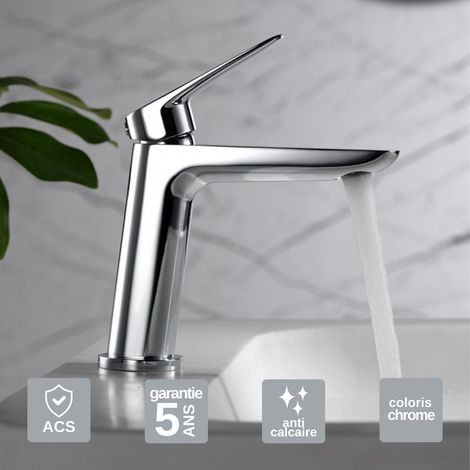 Robinet Mitigeur Lavabo Salle de Bain chromé – Bec Bas Anti-Calcaire – Design moderne - BELGICA IMEX (1/8)