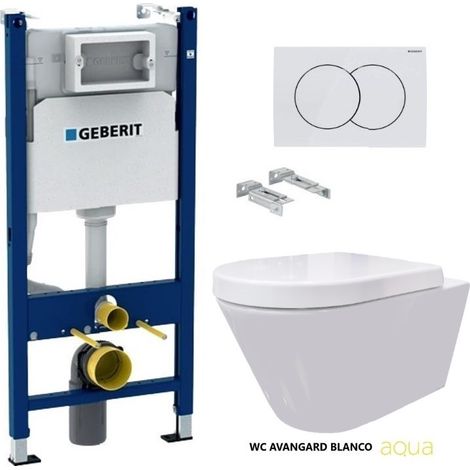 GEBERIT Bati-Support DUOFIX RÉSERVOIR ENCASTRABLE ET PLAQUE DELTA 01 BLANC BR AVEC WC SUSPENDU Rim-ex Avangard blanc br AQUA (1/5)