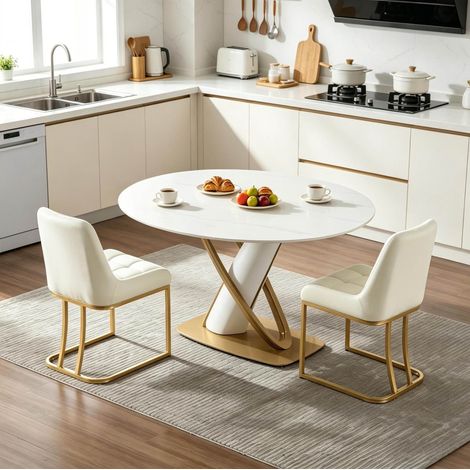 2 sillas tapizadas de terciopelo beige con estructura metálica OKWISH (1/5)