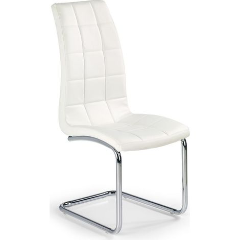 Chaise design en éco-cuir blanc avec piètement chromé Carrie (1/5)