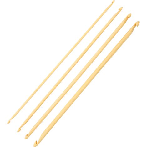4 uncinetti tunisini, lunghi 24 cm, misure assortite, in bambù antiscivolo, a doppia punta per lavorare a maglia e cucire. (1/5)