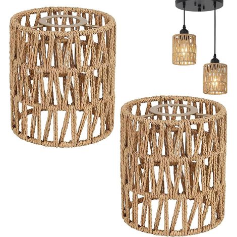 Zweiteiliger Lampenschirm aus handgeflochtenem Rattanseil im Boho-Stil, geeignet für Wohnaccessoires, Wand- und Hängelampen, Stehlampen, Pendelleuchten und Kronleuchter. (1/5)