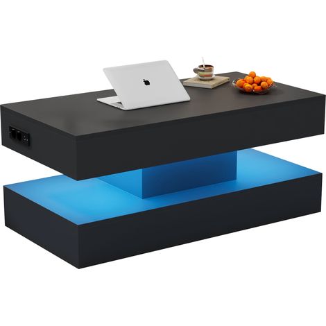 GagaTable basse LED 100x50x42 cm, rangement caché, plateau relevable, 50 kg (1/5)