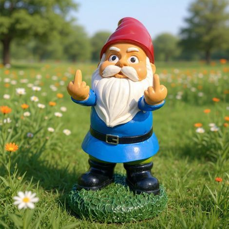 Gartenzwerg-Statue, Kunstharz, zeigt den Mittelfinger, 13,97 cm, Blau, Terrasse (1/5)