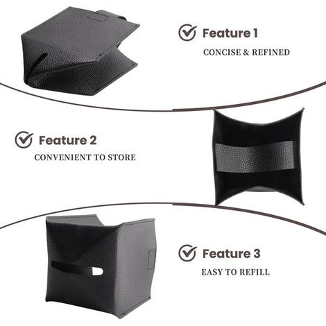 Quadratische Taschentuchbox aus schwarzem PU-Leder, wasser- und staubdicht, für Badezimmer und Haushalt.