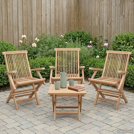 vidaXL Chaise de jardin pliante 3 pc Naturel Bois de teck massif (1/5)