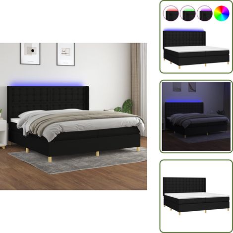 Sommier à lattes de lit matelas et LED Noir 200x200 cm Tissu - Lit Plateforme - Lit Design - Lit Moderne - Lit Avec Rangement - Lit Double (1/5)
