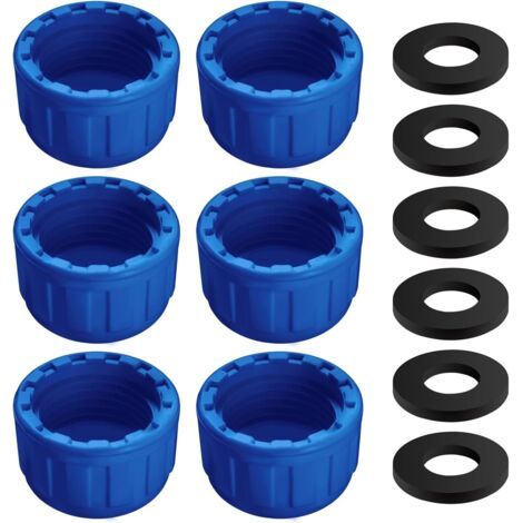 BUNTHAUS 6 Pièces G1/2 Bouchon Fileté en PVC, Siphon Tuyau Bouchon d'obturation, Connecteur de Tuyau Rond Femelle en PVC, avec Rondelle en Caoutchouc, pour Sceller Les Joints Les Tuyaux Fin, Bleu