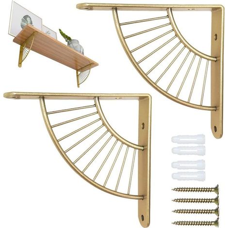 2pcs Équerres pour Étagere Murale, 20 cm Support Console Acier Inoxydable, Support D'étagère Métal, Etagere Mural Fixation, Support Triangulaire Flottant, Forme D'éventail, pour Cuisine Chambre Bureau (1/5)