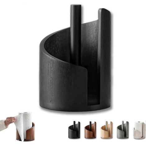 Porte-essuie-tout de comptoir en pierre avec base ronde en bois de manguier et support en fer, porte-essuie-tout en bois naturel, convient au salon et à la cuisine. (1/5)