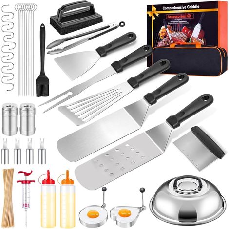 Kit d'accessoires de Barbecue en Acier Inoxydable, Spatule Plancha Accessoires Set, Comprend 21 Accessoires, Le pour Les Hommes Passionnés Jardinage -