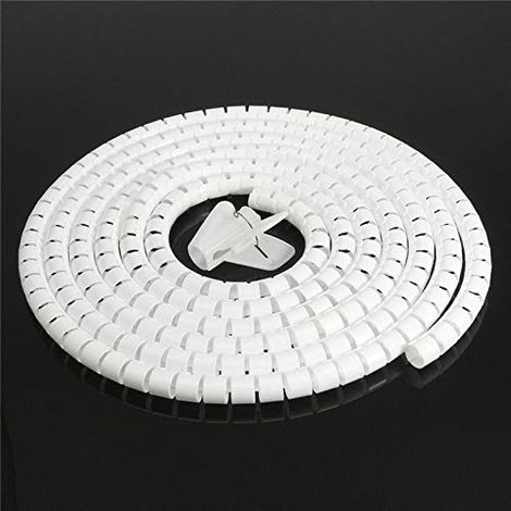 Enrouleur de câbles, 5 m x 15 mm, kit de rangement en spirale avec pince pour PC, TV, DVD, câble d'antenne stéréo, etc., blanc (1/5)
