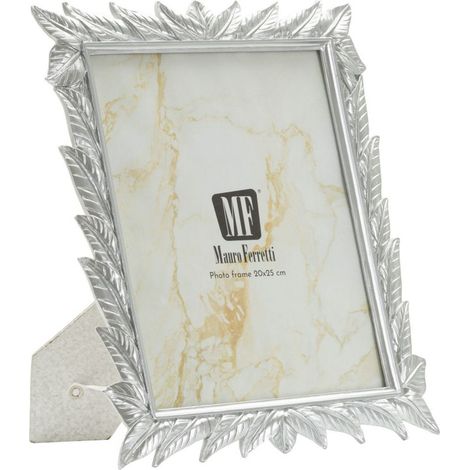 Cornice portafoto Leavy Silver in resina argento con foglie 20x25