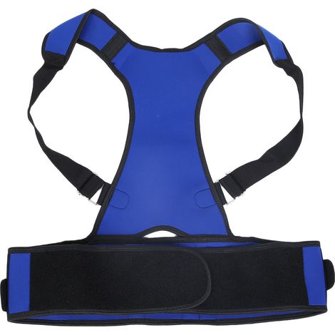 Correcteur de posture ajustable pour dos - Soutien épaules, atténue douleurs - Ceinture unisexe adulte/enfant Bleu XXL (1/5)