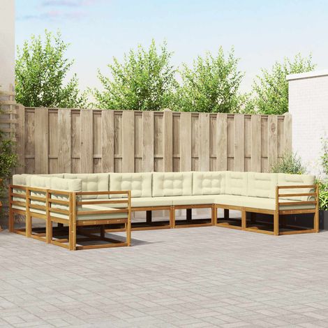 Outdoor-Sofagarnitur mit Kissen 9 pcs Natur und Creme