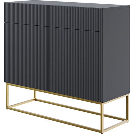 Selsey VELDIO - Sideboard 2-türig mit 2 Schubladen, Schwarz mit goldenem Metallgestell, 100 cm breit (1/5)