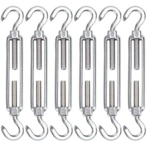 Pair M5 Edelstahl-Kabelspanner, 6er-Pack, verstellbarer, robuster Drahthaken und Hakenspanner für Seile, Kabel, Wäscheleinen, Gitter zur Sonnenschutzmontage