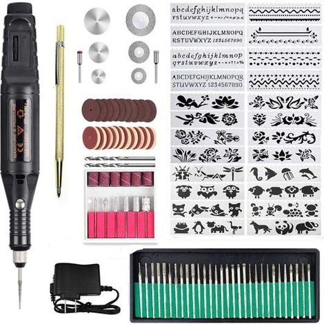 Kit de gravure 108 pièces, stylo à graver électrique avec marqueur, outil de gravure DIY pour bijoux, verre, bois, métal et plastique (1/5)