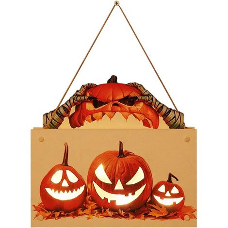 Green Mobility-Plaque décorative pour Halloween,Avec lumière LED,Pour Halloween,Décoration en bois,Décoration pour Halloween,Citrouille,Pour fête, maison, mur, fenêtre, courge, fête, décoration de cou (1/5)