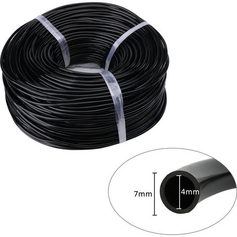 Tuyau d'arrosage (4-7 mm - 50 mètres) 1/4" (4/7 mm) pour micro-irrigation goutte à goutte, en PVC noir, idéal pour les systèmes d'arrosage de pots et de serres. (1/5)