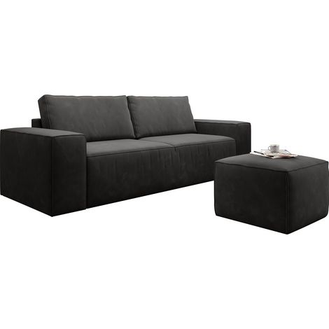 Canapé convertible WILACE en tissu – 260cm-Noir (1/5)