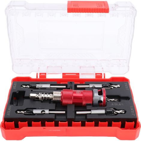 GARRYFIZH Jeu de Fraises à Chanfreiner (Countersink) Semi-Automatique avec Butée de Profondeur Réglable, Pour Travail du Bois, Queue Hexagonale, Angle 82° (1/5)