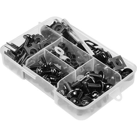 177 Pcs Kit de Boulons de Carénage de Motos, Ensemble de Vis D'écrou de Rondelle de Pare-Brise, Clip de Fixation Universel En Aluminium pour Les Sports Motorisés Et La Course de Moto(Noir) (1/5)