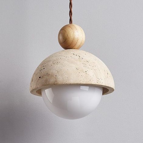 Sospensione per cucina ad isola, si applica sferica pietra naturale E27, piccola sospensione, rustico, retrò, sospensione stile, il wabi-sabi e sala da pranzo con cucina ad isola. (1/5)