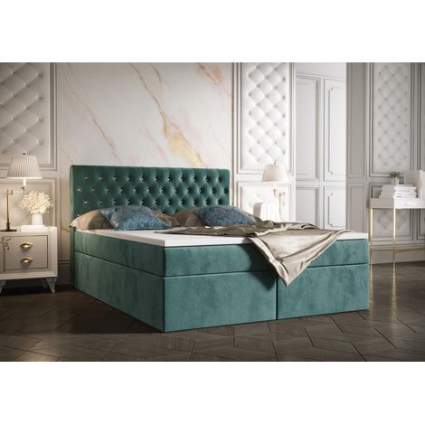 Lit Boxspring Monett - Turquoise - 180x200 Cm - Lit Élégant - Design Moderne - Matelas À Ressorts Bonnell (1/5)