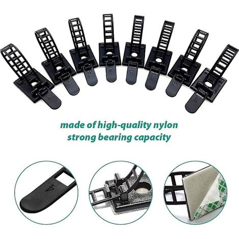 100 fascette autoadesive per cavi, con cinghie regolabili in nylon (nere) - AquaForge (1/5)