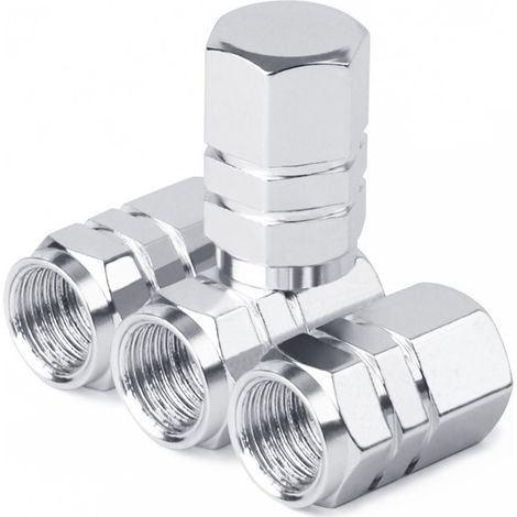 Lot de 4 bouchons de valve de pneu en aluminium avec joints, valve hexagonale universelle