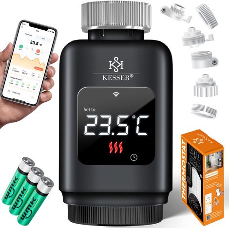KESSER® Heizkörperthermostat WiFi, Smart Home - für 1 Heizkörper, eckig, Schwarz (1/5)