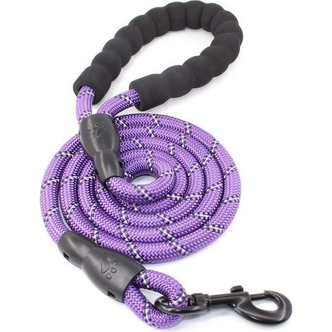 2 Pcs Laisse Chien Corde, Laisse pour Chien en Nylon avec Poignée Rembourrée Douce et des Fils réfléchissants, 1,5 mx1.2cm Laisse Forte pour Chien pour Chiens de Moyenne et Grande Taille, Violet (1/5)