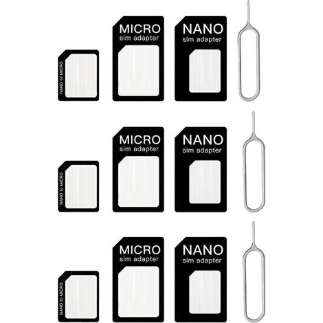 Adattatore per scheda SIM Nano 4 in 1, kit da 3 schede SIM Nano, adattatore SIM e pin di espulsione, per smartphone (1/5)