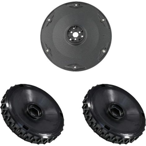 574465104 Lot de 3 roues motrices et tête de coupe 585296901 pour tondeuse robot 305 310 315X 405X 410 415X 535 Roue 183 mm Disque 197 mm Acier Noir (1/5)