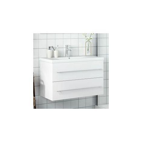 Armoire lavabo de salle de bain avec bassin intégré blanc