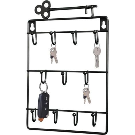 Porte Clés Mural Métal, avec 11 Crochets Fonctionnel Key Rack, Porte-Clés Mural Home Décoratif, pour Entrée, Vestiaire, Bureau, Chambre (Noir)