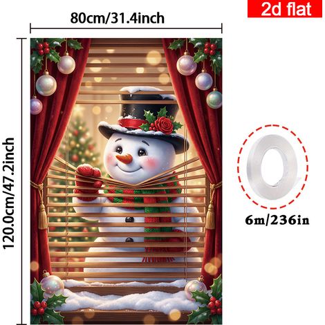 Nouvelle décoration de fenêtre de Noël, tenture Père Noël, décoration de fête, drapeau d'extérieur - 80 x 120 cm (œillets + ruban) - Style 3