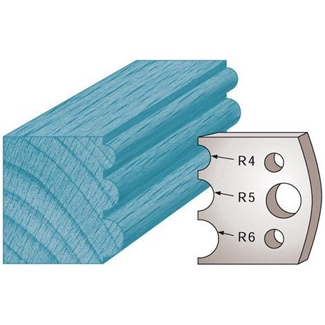 Diamwood Jeu de 2 fers profilés Ht. 40 mm triple tourillons M90 pour porte-outils de toupie - Dimensions 40 x 4 mm - Épaisseur 4 mm - Rayons 4, 5, 6 mm - Acier SP durable (1/2)