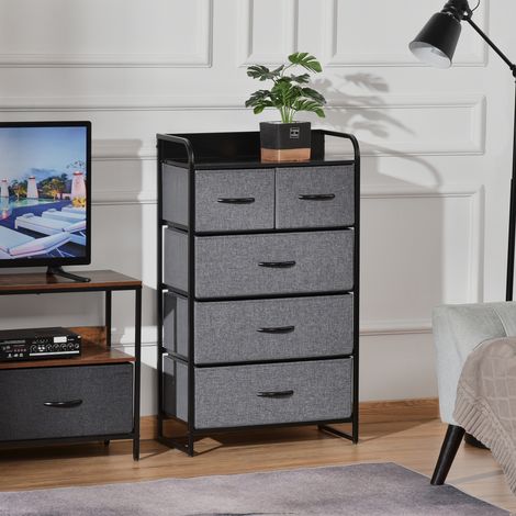 Commode Meuble de Rangement 5 tiroirs Pliables en Tissu 58 x 29 x 99 cm Gris (1/5)