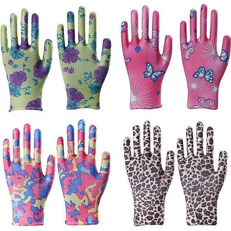4x Set De Gants De Jardinage Pour Les Fleurs, Taille 8 - Gants De Jardinage Vert Et Rose - Qualit Suprieure (1/5)