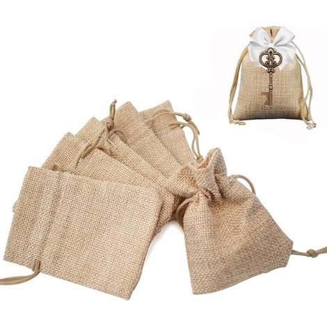 Sachets en Jute Pochettes Naturelles avec Cordon pour Dragée Bijoux Cadeau Mariage Baptême Anniversaire Noël79CM/10 14CM (1/5)