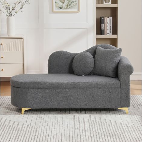 Chaise longue con vano contenitore 134 cm in tessuto effetto lana grigia, con 2 cuscini DESVIAE (1/5)