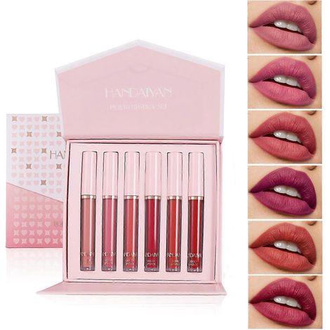 Coffret de 6 rouges à lèvres liquides HANDAIYAN, brillant mat, waterproof, sans bavure