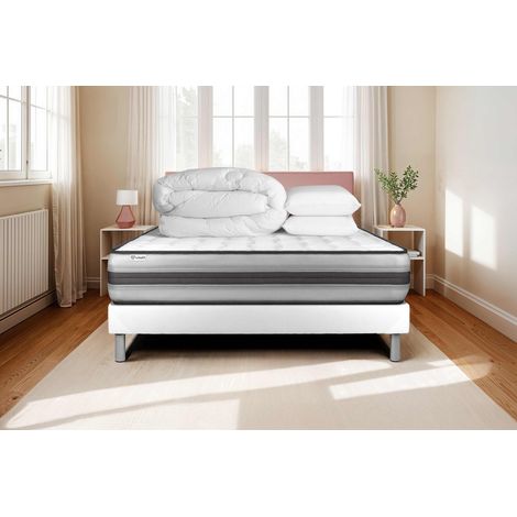 Komplettpaket Bett - Matratze 140x200 cm + Boxspringbett mit Lattenrost (im Set) + 2 Kopfkissen + Bettdecke - Vitalpower Recover (1/5)