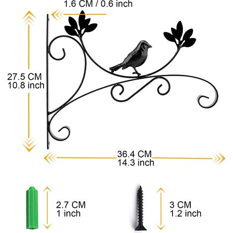 Crochet mural pour plantes avec vis, support pour plantes, lanterne, mangeoires à oiseaux, panier de jardin en métal pour balcon et décoration de jardin (Oiseaux) (1/5)
