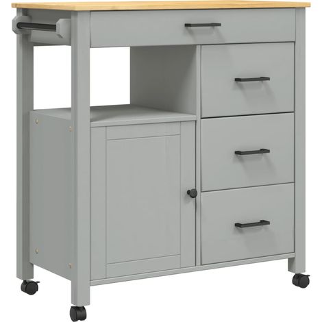 Desserte de cuisine en Pin massif Kitcha 84cm - 1 porte et 4 tiroirs-Gris (1/5)