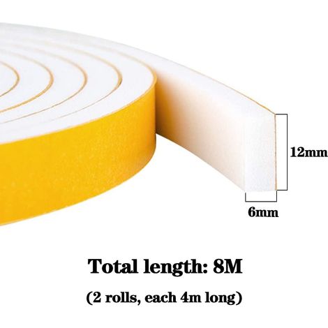 Joint d'étanchéité - 8M - Caoutchouc EVA - Anti-bruit et Étanche - Pour Porte et Fenêtre - 12x6mm Blanc (1/5)