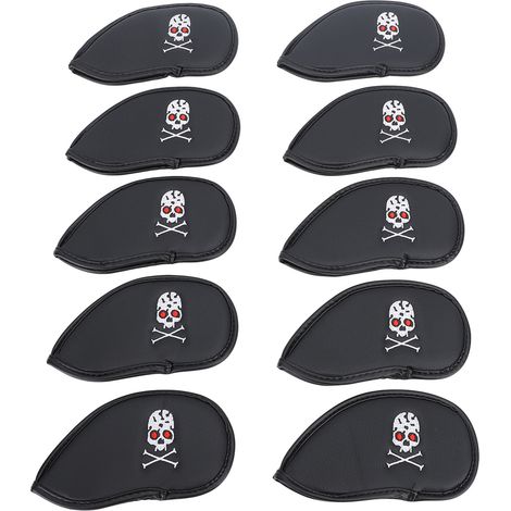 Lot de 10 couvre-clubs de golf en cuir PU, protecteurs, résistants et faciles à nettoyer, compatibles avec la plupart des clubs standards, noirs. (1/5)